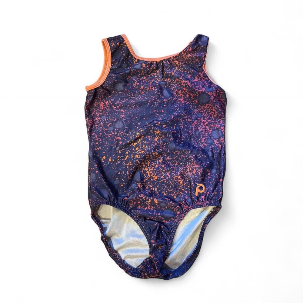 Plum Practicewear Women's Navy and Orange Splatter paint Gymnastics Leotard
